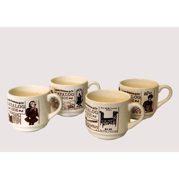 Sears Roebuck & Co | Dining | Vintage Sears Roebuck 96 Catalog Set Of 4  Stackable Coffee Cups Brown White | Poshmark